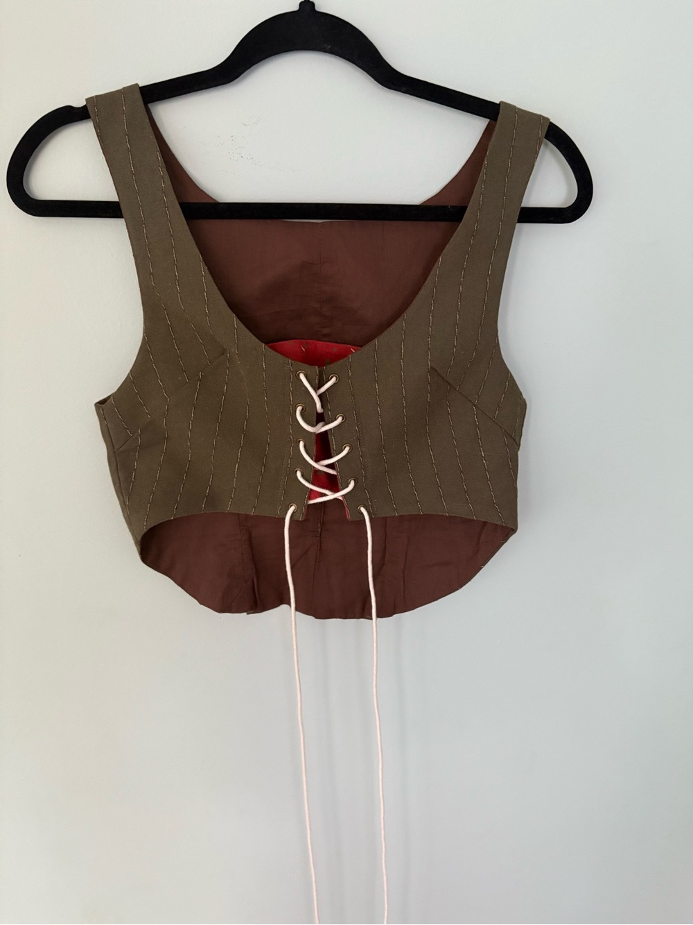 Cropped Lace-Up Women's Tank Top in Olive Brown